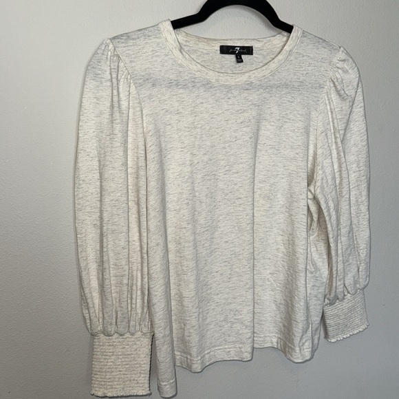 7 for all mankind 100% cotton long sleeve cream puff sleeve blouse, size small - Picture 2 of 10